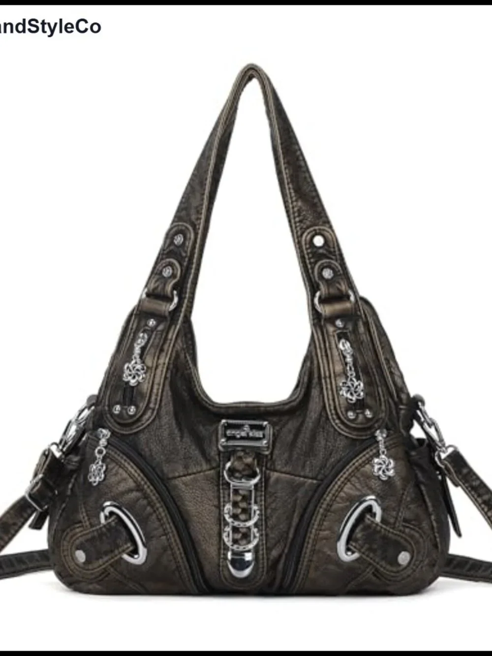 Washed PU Leather Hobo Satchel Handbag with Shoulder Strap - Large Tote